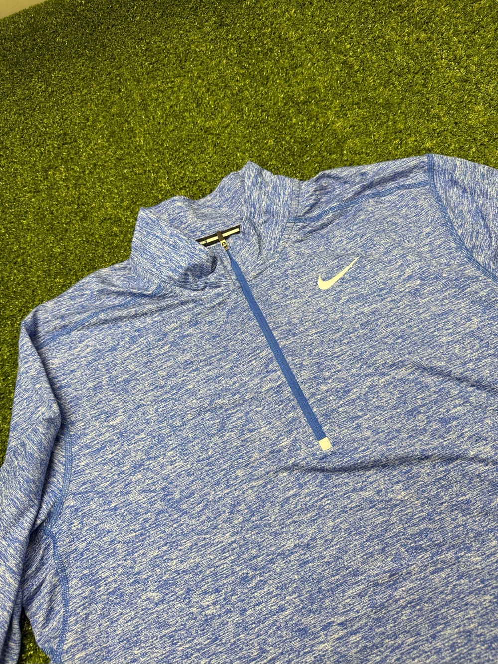 Nike Running Mens Dri-Fit Space Dye Blue 1/4 Zip Sweatshirt Pullover Lightweight